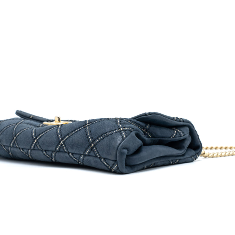 Chanel Quilted Flap Bag Calfskin Iridescent Dark Blue Brushed GHW