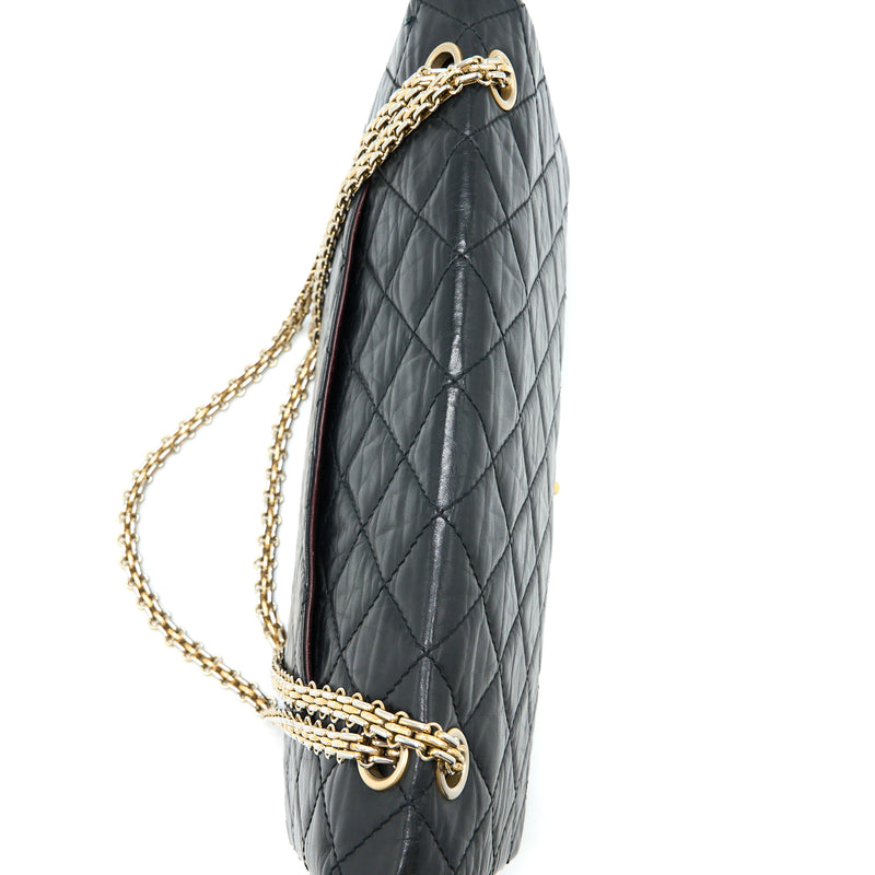Maxi 2.55 handbag, Aged calfskin & gold-tone metal, black
