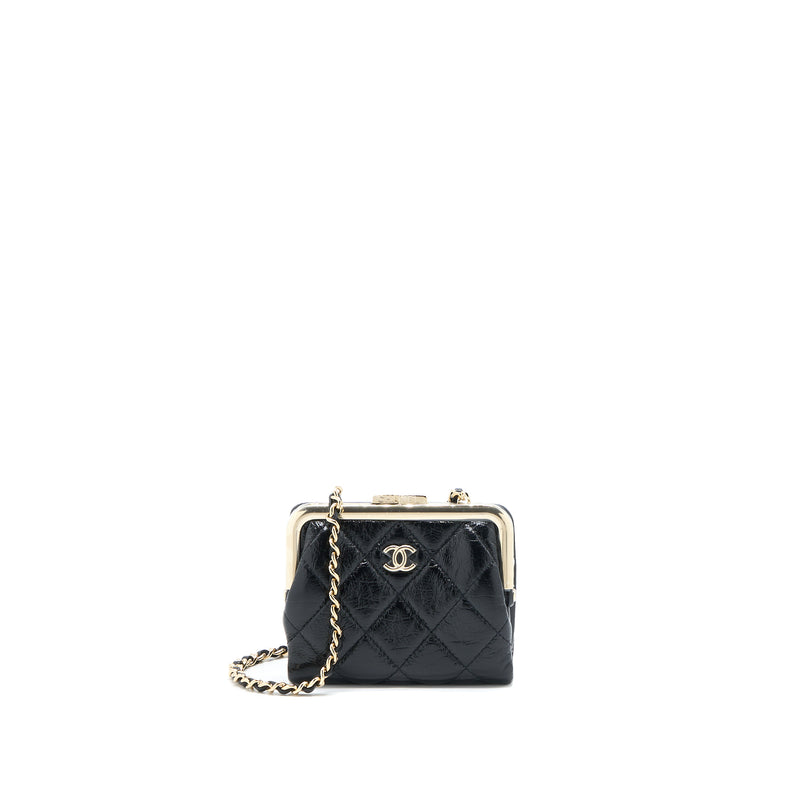 SMALL POUCH WITH CHAIN IN QUILTED CALFSKIN - BLACK