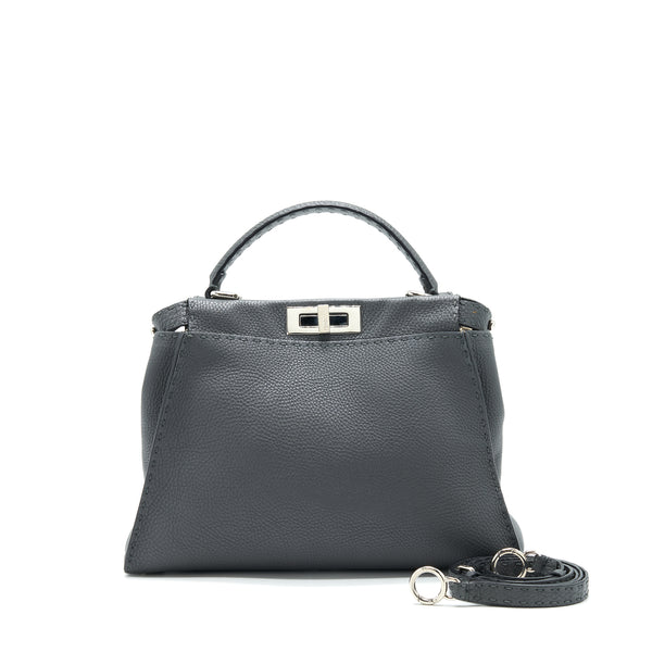 Fendi Grained Calfskin Medium Peekaboo Tote Bag Dark Grey SHW
