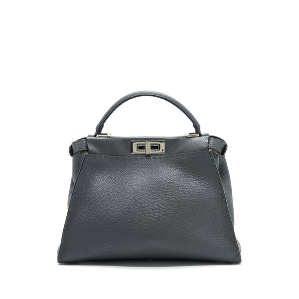 Fendi Grained Calfskin Medium Peekaboo Tote Bag Dark Grey SHW