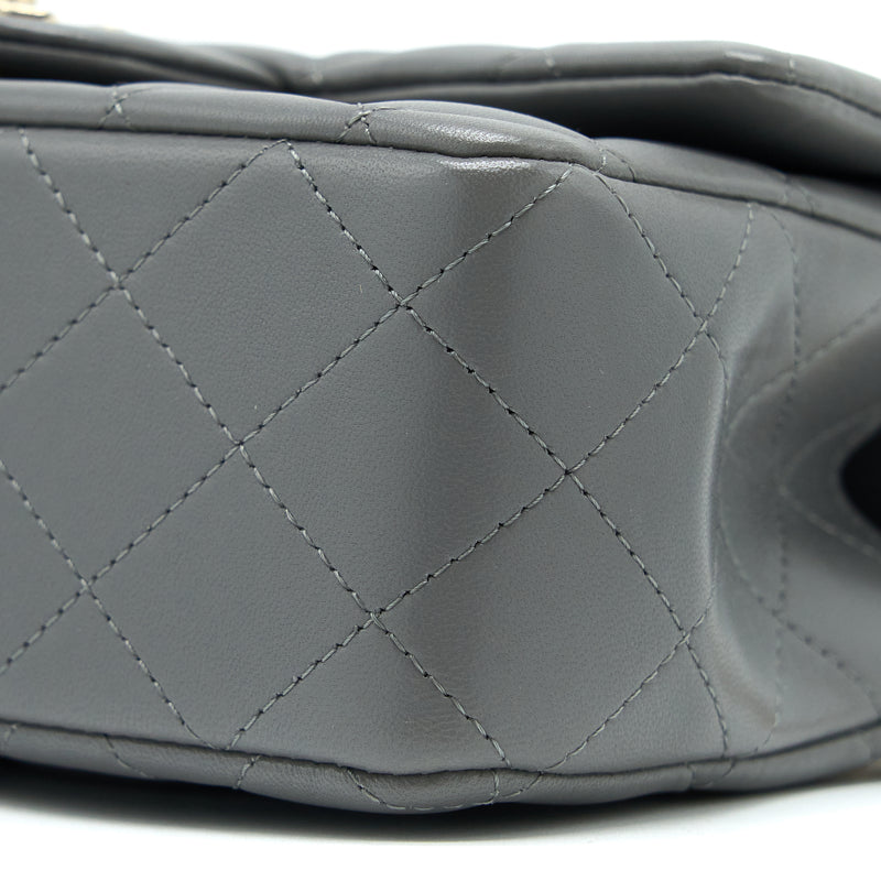 Chanel Top handle Mini Rectangular Flap Bag Lambskin Grey LGHW (Microc