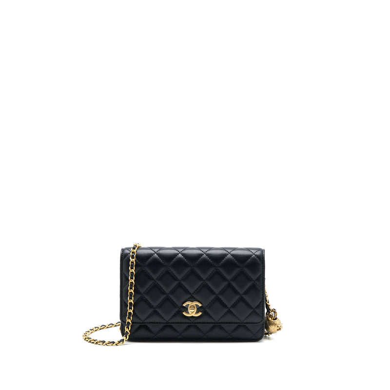 Chanel Pearl Crush Wallet on Chain Lambskin Black GHW (Microchip)