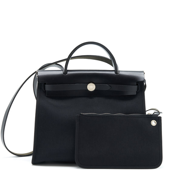Hermes Herbag Zip 31 Bag Canvas Black SHW Stamp T
