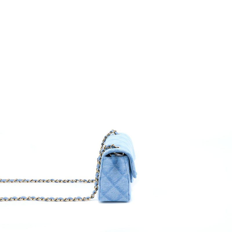 Chanel 22B Mini Rectangular Denim Light Blue LGHW (Microchip)