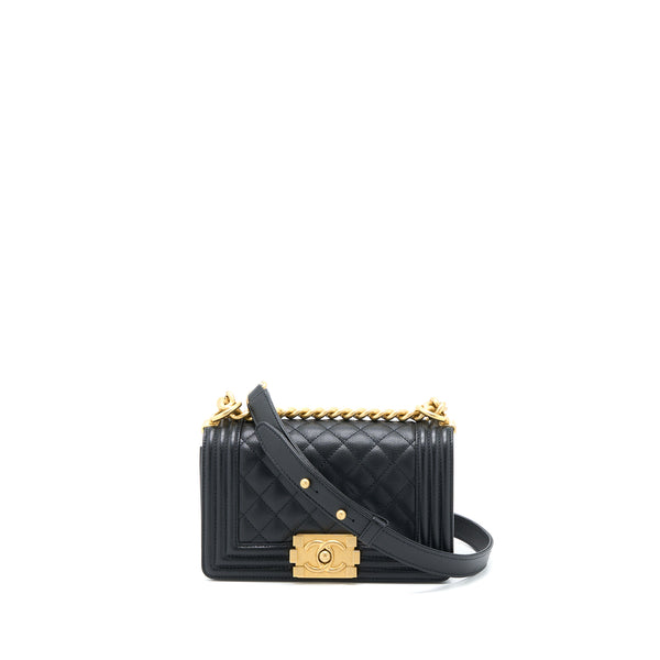 Chanel Small Boy Bag Caviar Black Brushed GHW (Microchip)