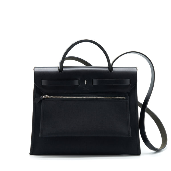 Hermes Herbag Zip 31 Bag Canvas Black SHW Stamp T