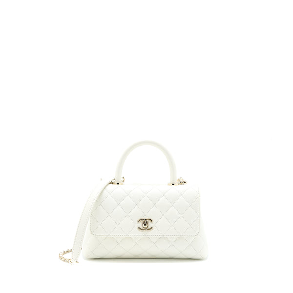 Chanel Small Coco Handle Caviar White LGHW (Microchip)