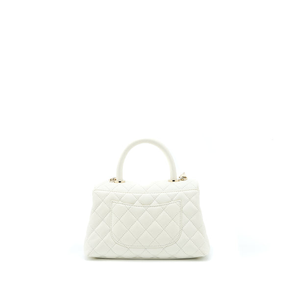 Chanel Small Coco Handle Caviar White LGHW (Microchip)