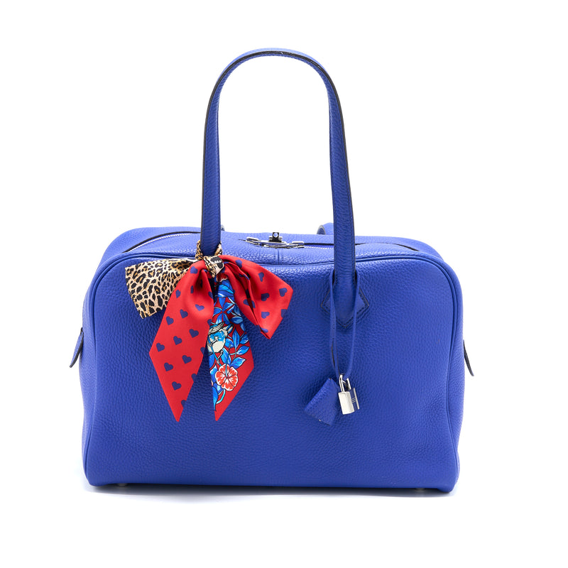 Hermes Victoria 35 Clemence Electric Blue SHW Stamp Square P