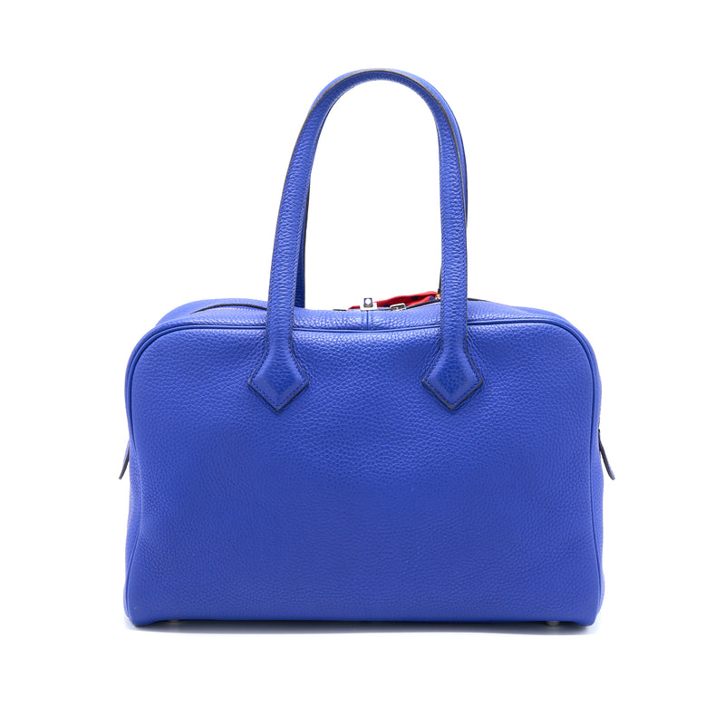 Hermes Victoria 35 Clemence Electric Blue SHW Stamp Square P