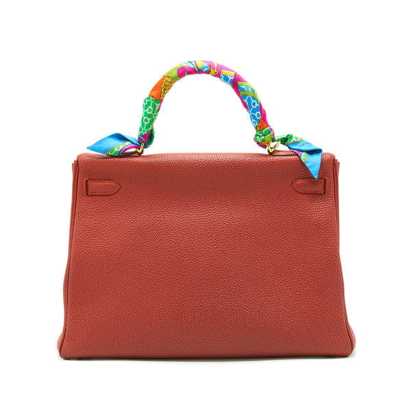 Hermes Kelly 35 Togo Vermillion GHW Stamp Square Q With An Extra Twilly
