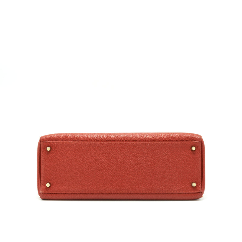 Hermes Kelly 35 Togo Vermillion GHW Stamp Square Q With An Extra Twilly