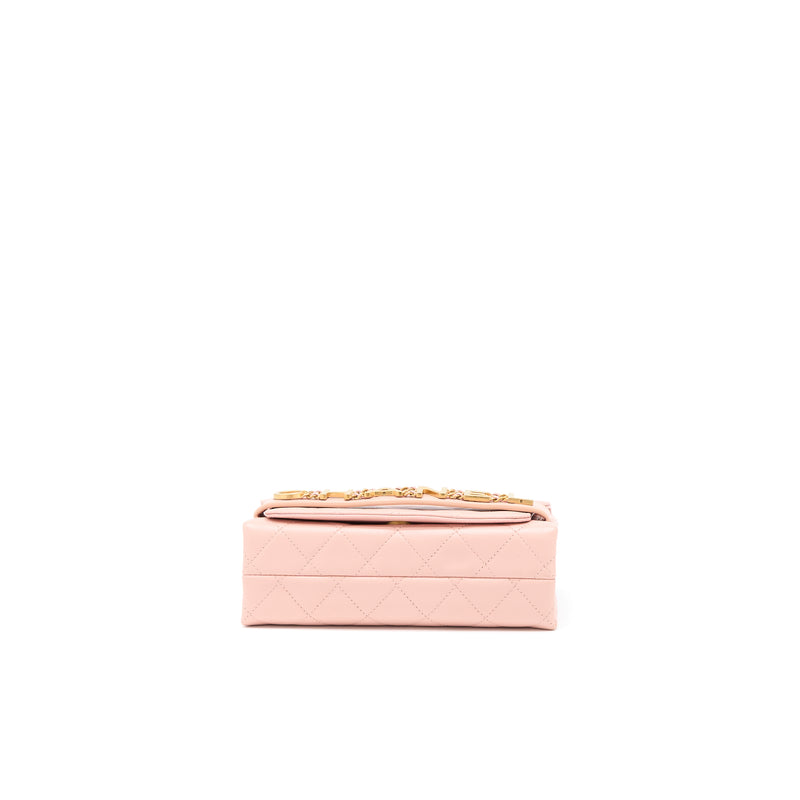 Chanel Front Logo Flap Bag Calfskin Pink Brushed GHW