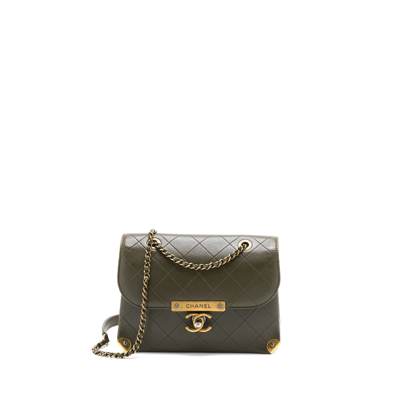 Chanel Messenger Flap Bag Lambskin Olive Green Ruthenium GHW