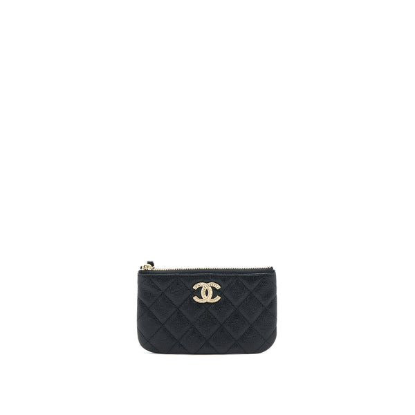 Chanel Zippy Small Pouch Detailed Logo Caviar Black LGHW