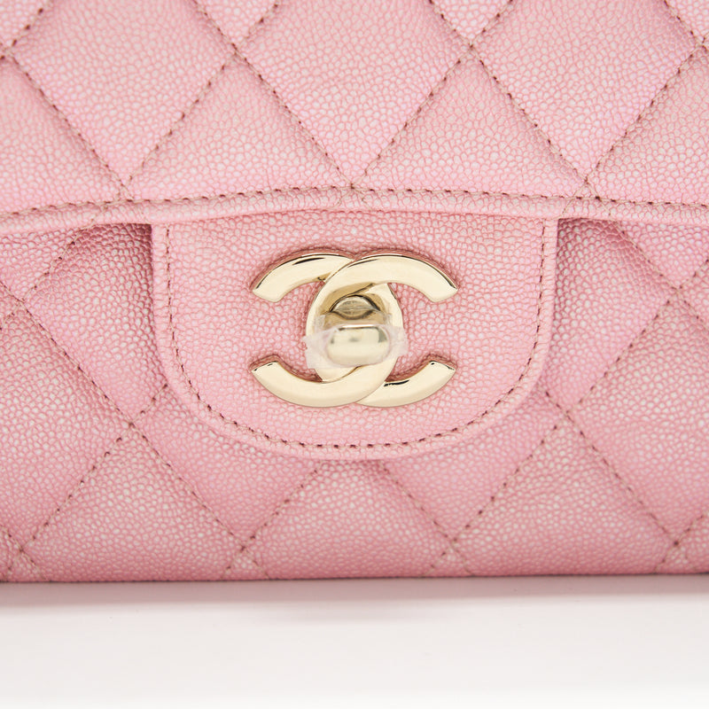 Chanel Iridescent Pearly Pink Medium Classic Double Flap Bag Caviar wi