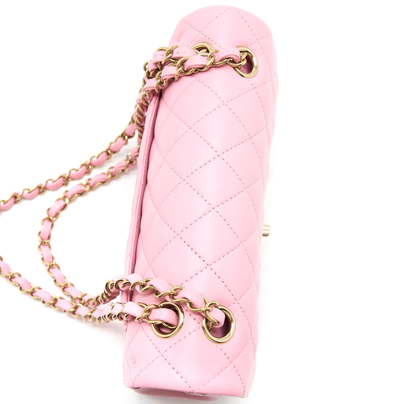 Chanel Small Classic Flap Bag Lambskin Pink LGHW (Microchip)