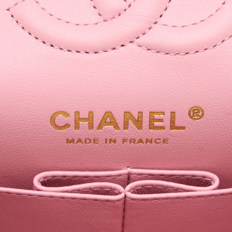 Chanel Small Classic Flap Bag Lambskin Pink LGHW (Microchip)