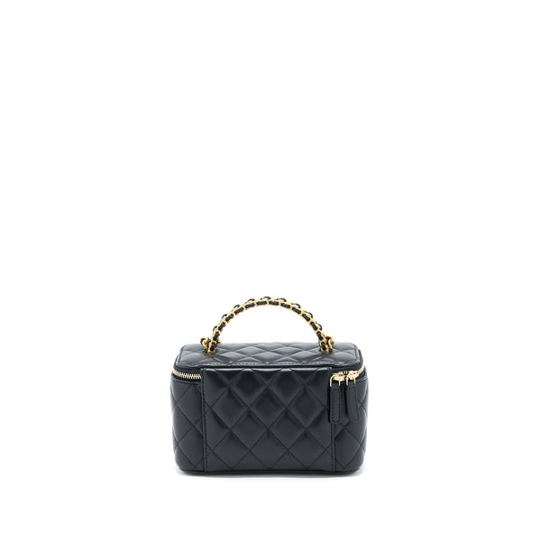 Chanel Leather Chain Top Handle Long Vanity Lambskin Black GHW