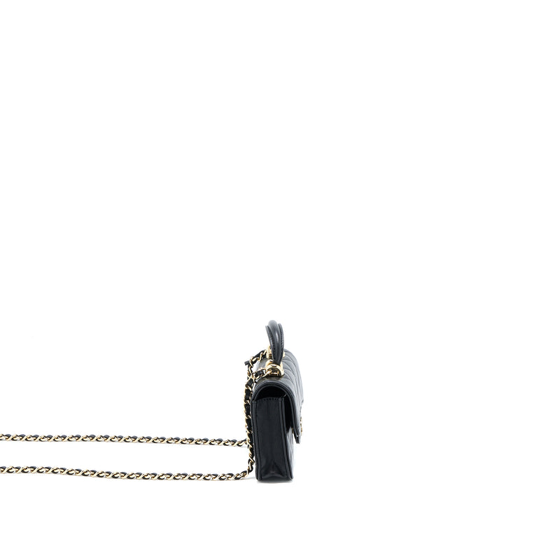 Chanel Mini Top Handle Flap Bag Lambskin Black LGHW