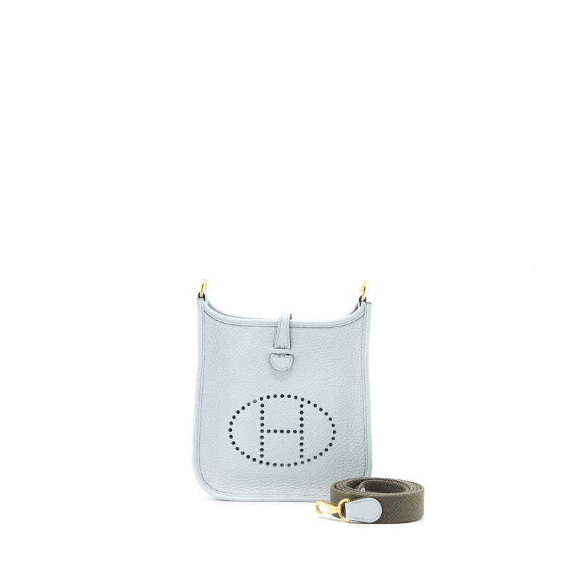 Hermes Mini Evelyn Clemence Blue Pale/Gris Etain GHW Stamp U
