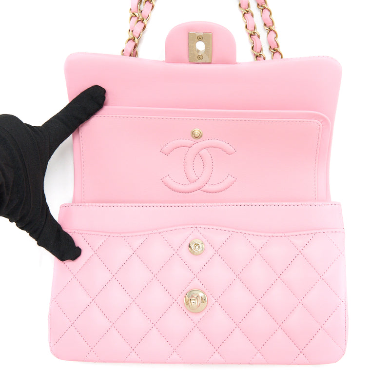 Chanel Small Classic Flap Bag Lambskin Pink LGHW (Microchip)
