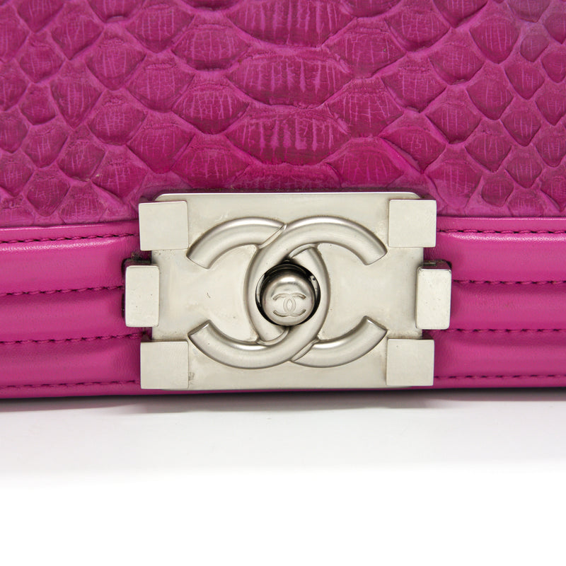 Chanel Medium Le Boy Flap Bag in Python Leather Pink with Brushed SHW