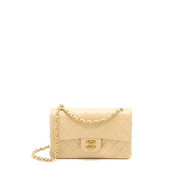 Chanel Vintage Small Classic Double Flap Bag Lambskin Beige GHW