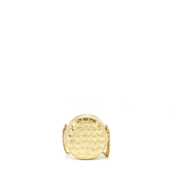 Chanel mini Round Vanity with chain Croc Embossed leather Gold GHW