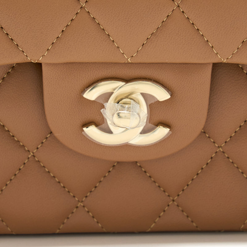 Chanel Classic Mini Rectangular 22S Caramel Quilted Lambskin with light  gold hardware