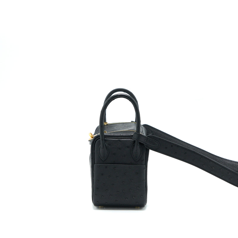 Hermes Mini Lindy Ostrich Black GHW Stamp Z