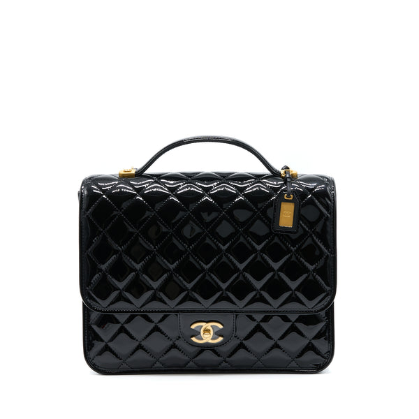 Chanel 22K Large Backpack Patent Black Brushed GHW (Microchip)