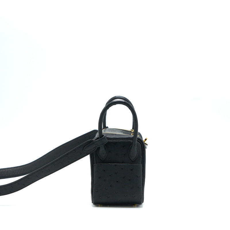 Hermes Mini Lindy Ostrich Black GHW Stamp Z