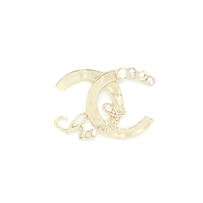 Chanel CC Logo Coco Letter Brooch Crystal Light Gold Tone
