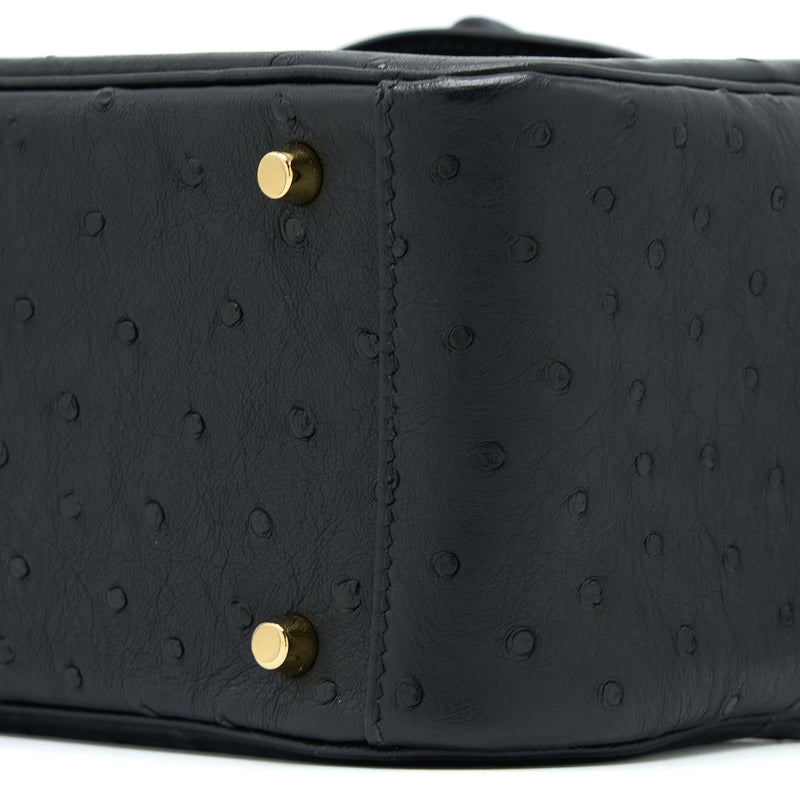 Hermes Mini Lindy Ostrich Black GHW Stamp Z