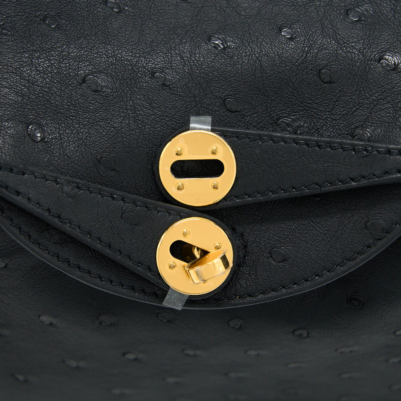 Hermes Mini Lindy Ostrich Black GHW Stamp Z