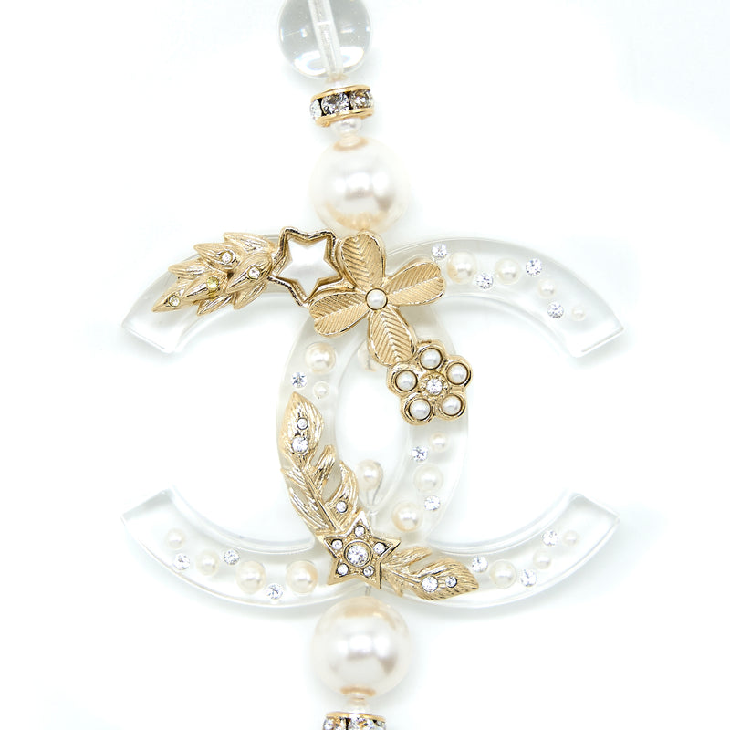 Chanel CC Logo Necklace Crystal/Pearl/Arcylic Strass Light Gold Tone