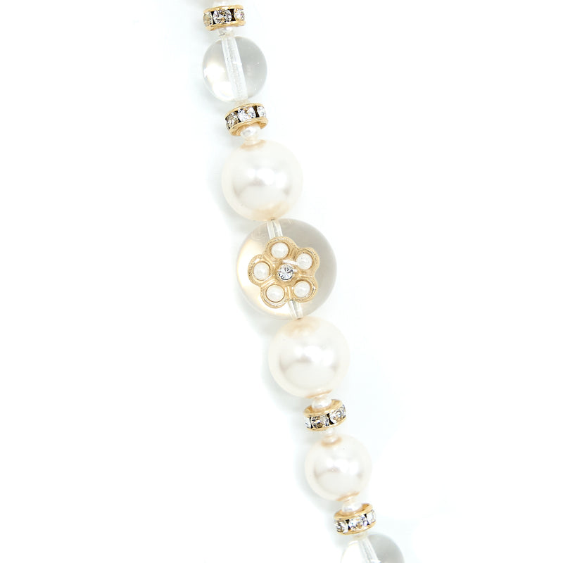 Chanel CC Logo Necklace Crystal/Pearl/Arcylic Strass Light Gold Tone