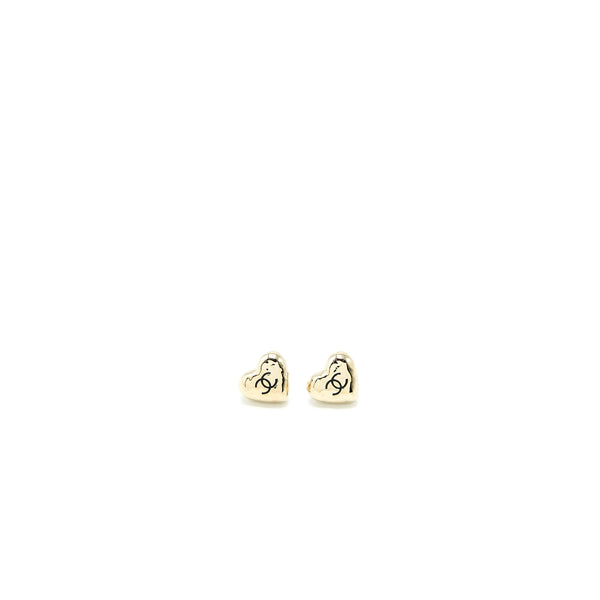 Chanel 22C Mini Heart CC Logo Earrings Light Gold Tone
