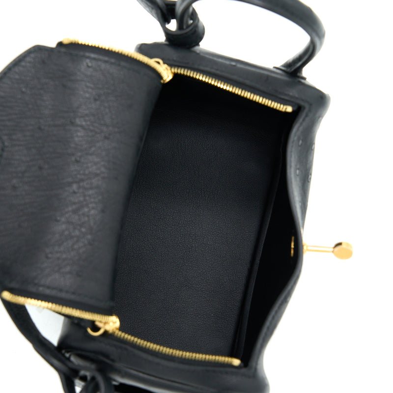 Hermes Mini Lindy Ostrich Black GHW Stamp Z