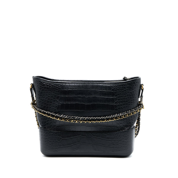 Chanel Large Gabrielle Hobo Bag Croc Embossed Calfskin With Logo Strap Black Multicoloured Hardware