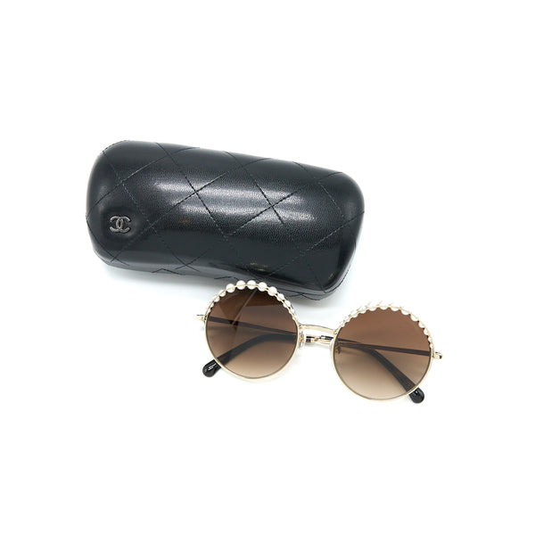 Chanel 4234H Round Sunglasses with Pearl Dark Brown SHW