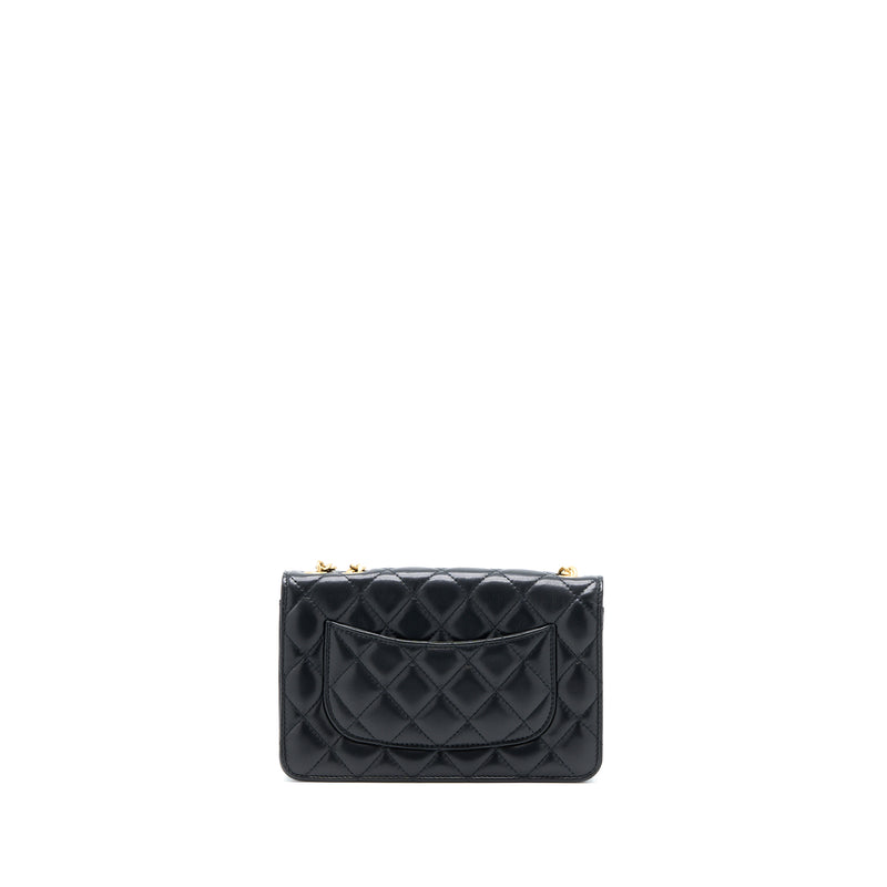 Chanel 22K Gold Pillar Wallet On Chain Lambskin Black Brushed GHW(Microchip)