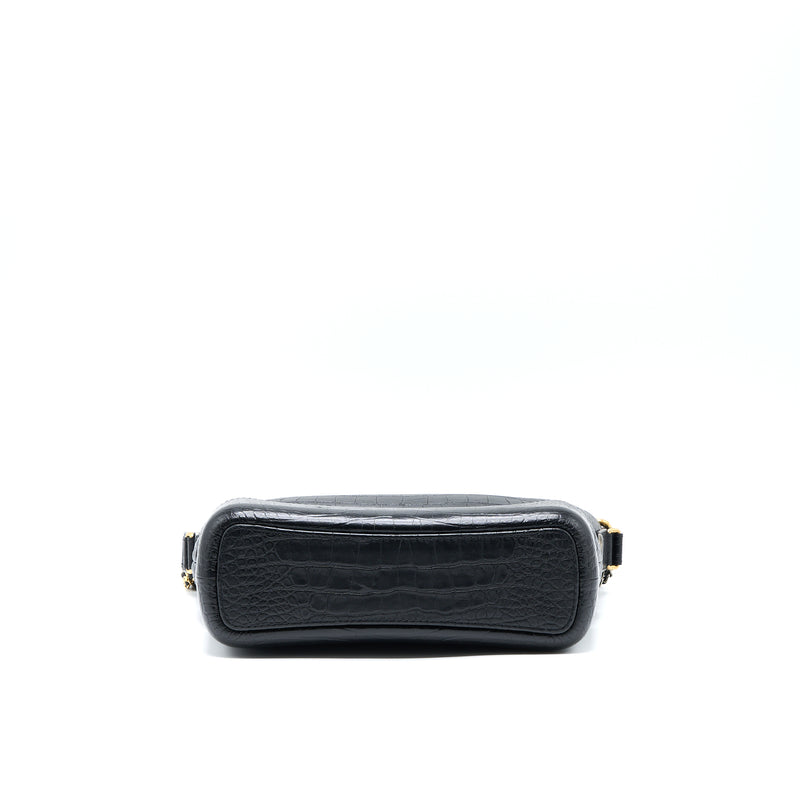 Chanel Large Gabrielle Hobo Bag Croc Embossed Calfskin With Logo Strap Black Multicoloured Hardware