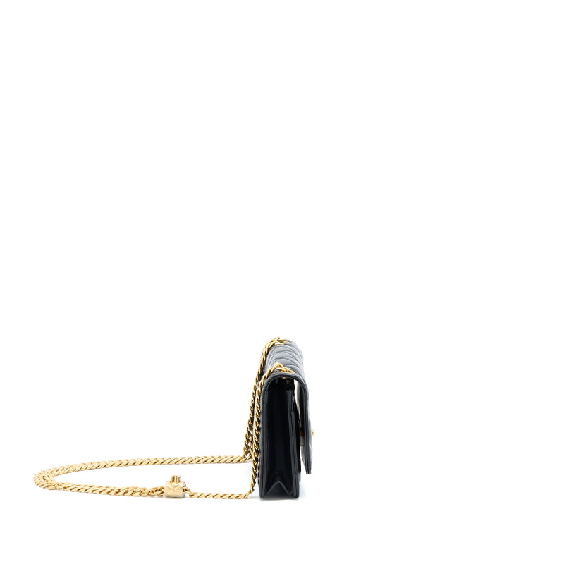 Chanel 22K Gold Pillar Wallet On Chain Lambskin Black Brushed GHW(Microchip)
