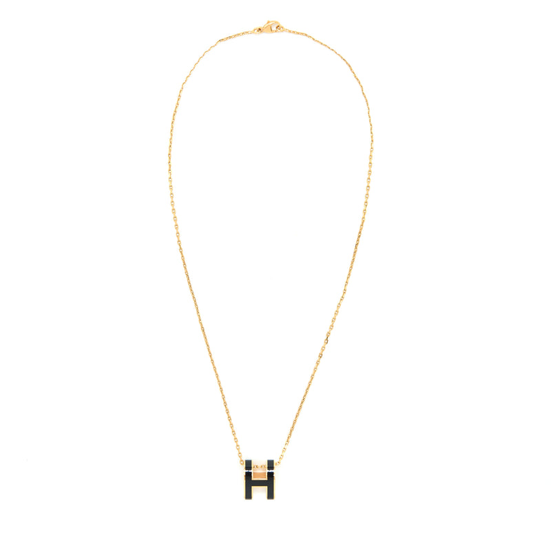 Hermes Pop H Pendant Black Gold Tone