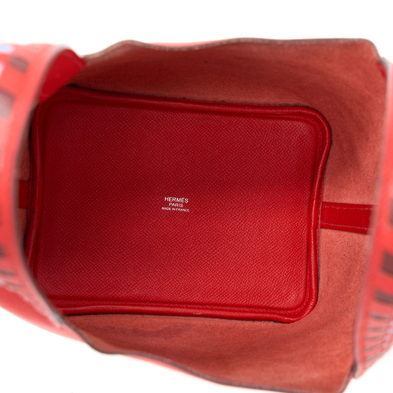 Hermes Picotin 18 Lock Bag Epsom Red with Multi Colour Handle SHW Stamp C