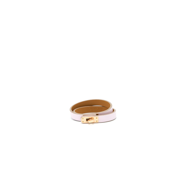 Hermes Size T2 Mini Kelly Bracelet Swift Mauve Pale Gold Tone Stamp U