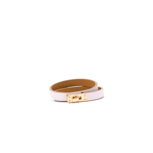 Hermes Size T2 Mini Kelly Bracelet Swift Mauve Pale Gold Tone Stamp U